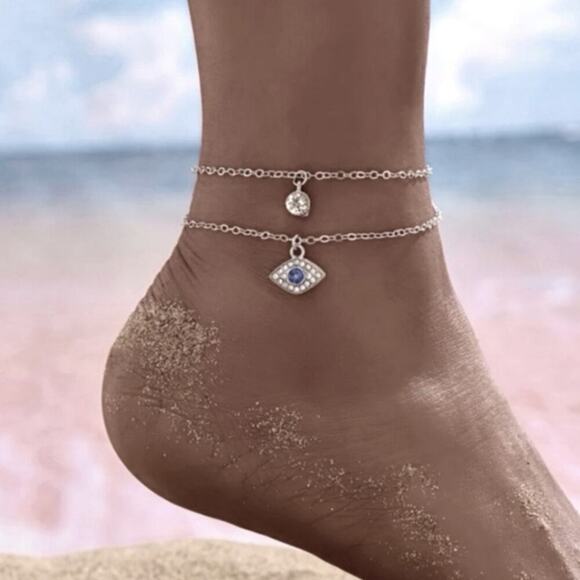 Evil eye double layered anklet ~ stunning two-set piece! New in package! - Picture 1 of 2